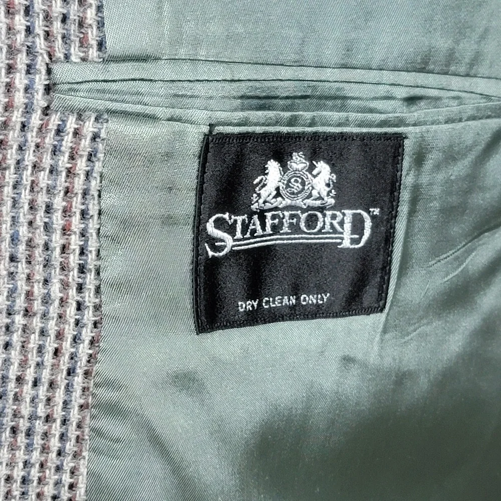 VTG Stafford Men's Tweed Blazer Jacket Two Button Gray‎ Pure Wool Size 46R